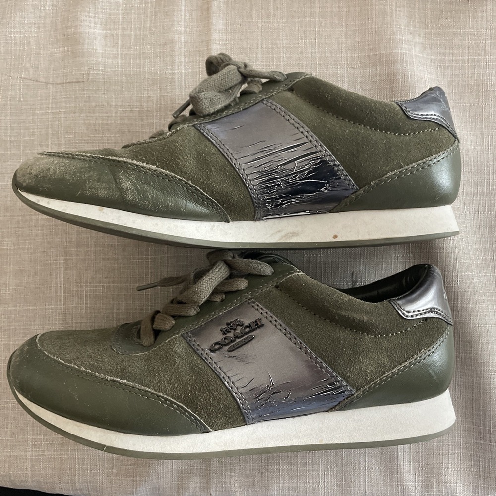 Coach Women's Raylen Lace Up Leather Green Sneakers Size 6